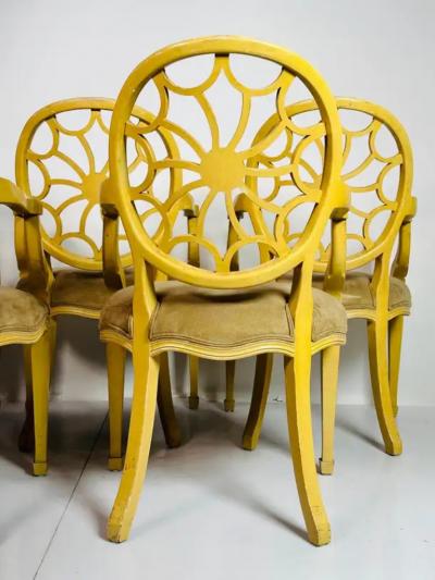 Set of Five George III Style Wheel Back Armchairs in Brown Suede 