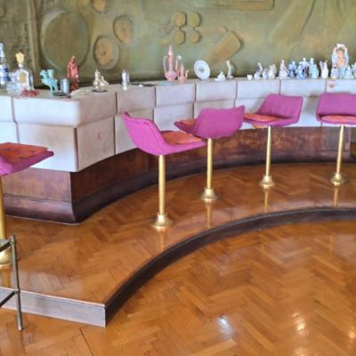 Set of Five Rotating Bronze Bar Stools with Upholstered Seats C 1960