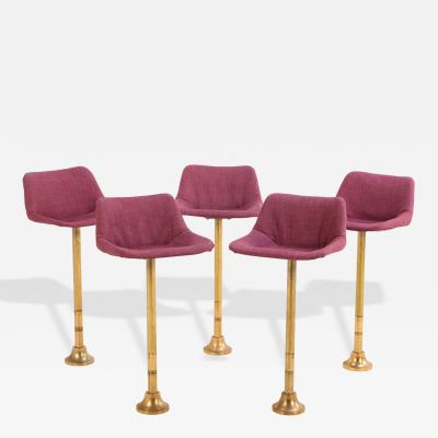 Set of Five Rotating Bronze Bar Stools with Upholstered Seats C 1960