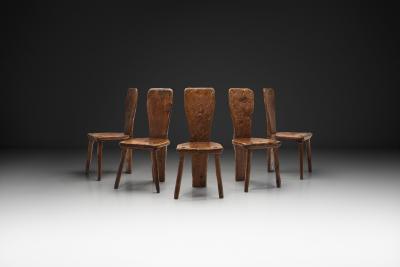 Set of Five Solid Plank Back Dining Chairs Europe Mid 20th Century