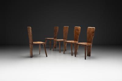 Set of Five Solid Plank Back Dining Chairs Europe Mid 20th Century