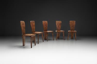 Set of Five Solid Plank Back Dining Chairs Europe Mid 20th Century