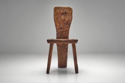 Set of Five Solid Plank Back Dining Chairs Europe Mid 20th Century