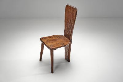 Set of Five Solid Plank Back Dining Chairs Europe Mid 20th Century