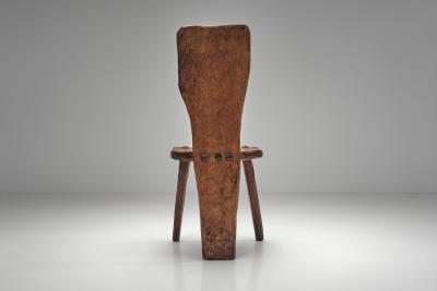 Set of Five Solid Plank Back Dining Chairs Europe Mid 20th Century