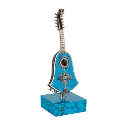 Set of Five Spanish Turquoise and Silver Miniature Musical Instruments
