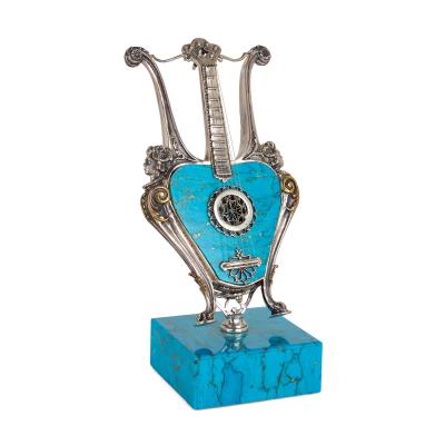 Set of Five Spanish Turquoise and Silver Miniature Musical Instruments