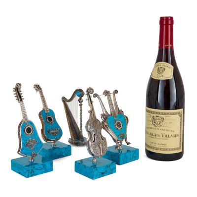 Set of Five Spanish Turquoise and Silver Miniature Musical Instruments