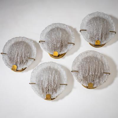 Set of Five Wall Lights with Glass Shades Italy Mid 20th Century