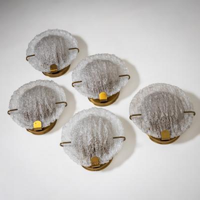 Set of Five Wall Lights with Glass Shades Italy Mid 20th Century