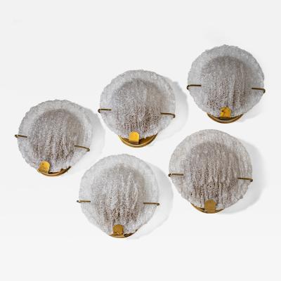 Set of Five Wall Lights with Glass Shades Italy Mid 20th Century