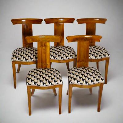 Set of Five Walnut Dining Chairs Italy Mid 20th Century