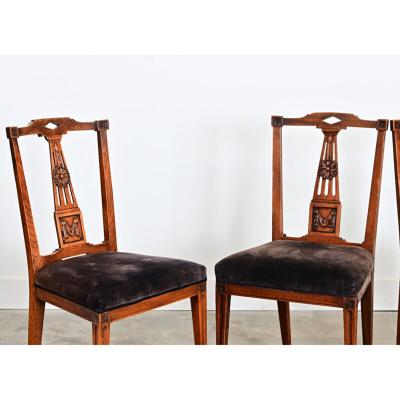 Set of Four 19th Century Dutch Hand carved Oak Dining Chairs