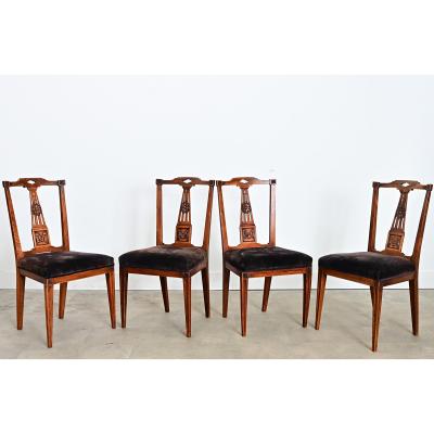 Set of Four 19th Century Dutch Hand carved Oak Dining Chairs