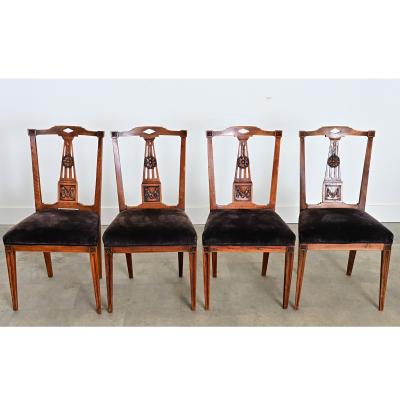 Set of Four 19th Century Dutch Hand carved Oak Dining Chairs