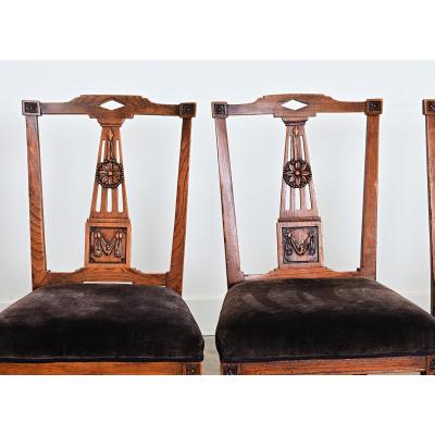 Set of Four 19th Century Dutch Hand carved Oak Dining Chairs