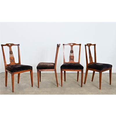 Set of Four 19th Century Dutch Hand carved Oak Dining Chairs