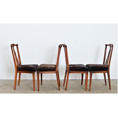 Set of Four 19th Century Dutch Hand carved Oak Dining Chairs