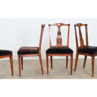 Set of Four 19th Century Dutch Hand carved Oak Dining Chairs