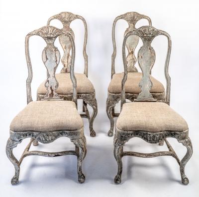 Set of Four 19th Century Swedish Rococo Revival Side Chairs
