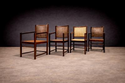 Set of Four Armchairs in Rosewood Caning Unknown 1960s