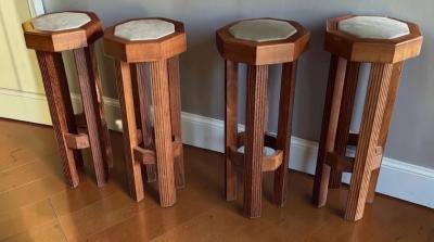 Set of Four Art Deco Bar Stools with Octagonal Inset Tops