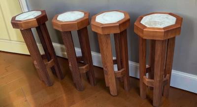 Set of Four Art Deco Bar Stools with Octagonal Inset Tops