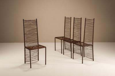 Set of Four Artisanal French Iron Highback Chairs 1980s