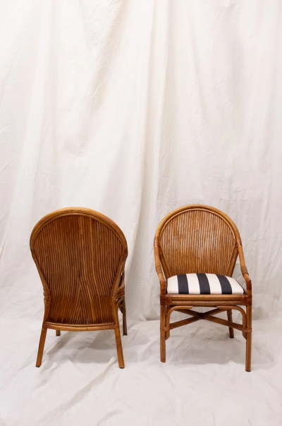 Set of Four Bamboo Chairs with Wicker Backrests 1970s
