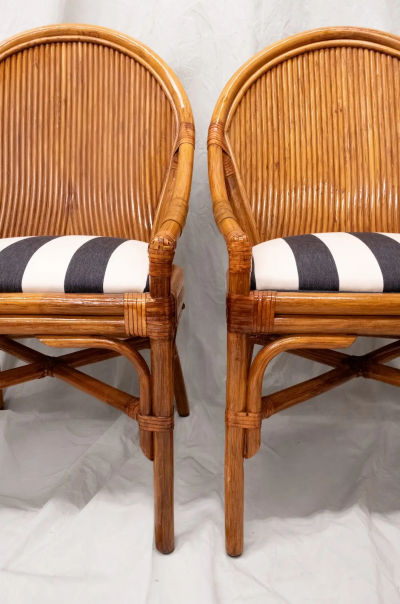 Set of Four Bamboo Chairs with Wicker Backrests 1970s