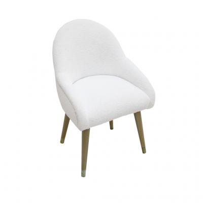 Set of Four Beechwood Brass and Boucl Chairs