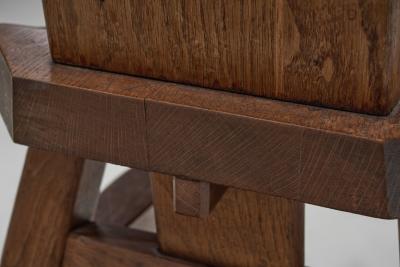 Set of Four Belgian Brutalist Chairs in Heavy Oak Belgium 1970s