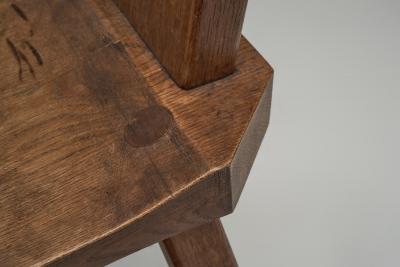 Set of Four Belgian Brutalist Chairs in Heavy Oak Belgium 1970s