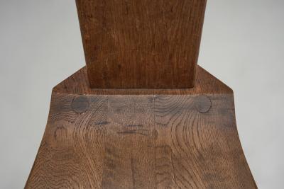 Set of Four Belgian Brutalist Chairs in Heavy Oak Belgium 1970s