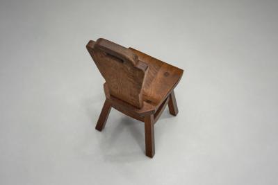 Set of Four Belgian Brutalist Chairs in Heavy Oak Belgium 1970s