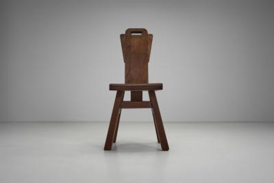 Set of Four Belgian Brutalist Chairs in Heavy Oak Belgium 1970s