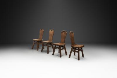 Set of Four Belgian Brutalist Chairs in Heavy Oak Belgium 1970s