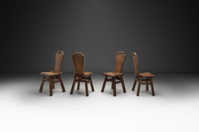 Set of Four Belgian Brutalist Chairs in Heavy Oak Belgium 1970s