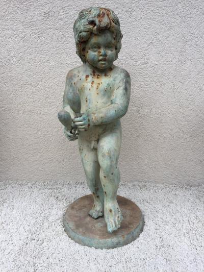 Set of Four Bronze Classical Style Musical Putti or Cherub Garden Statuary