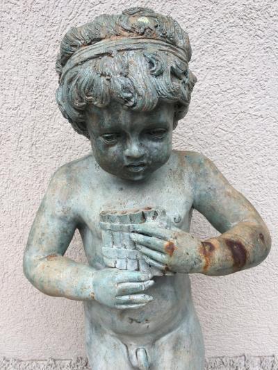 Set of Four Bronze Classical Style Musical Putti or Cherub Garden Statuary