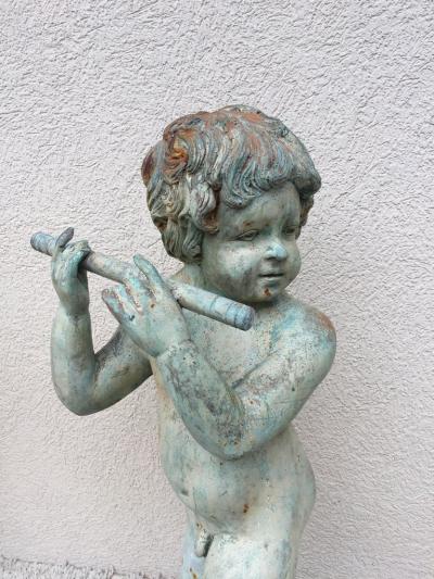 Set of Four Bronze Classical Style Musical Putti or Cherub Garden Statuary
