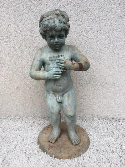 Set of Four Bronze Classical Style Musical Putti or Cherub Garden Statuary