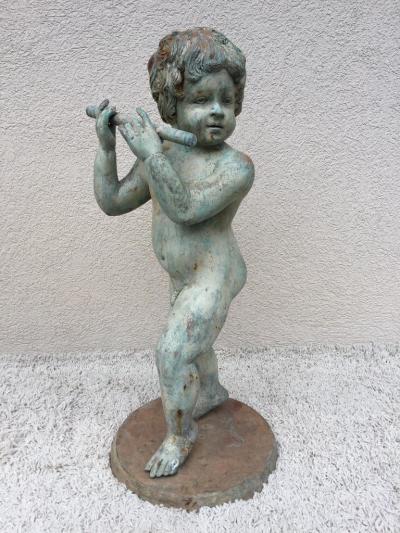 Set of Four Bronze Classical Style Musical Putti or Cherub Garden Statuary