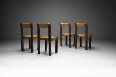 Set of Four Brutalist Dining Chairs with Rope Seats Europe ca 1960s
