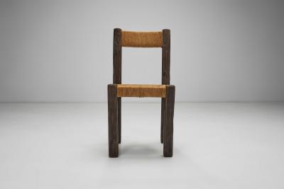 Set of Four Brutalist Dining Chairs with Rope Seats Europe ca 1960s