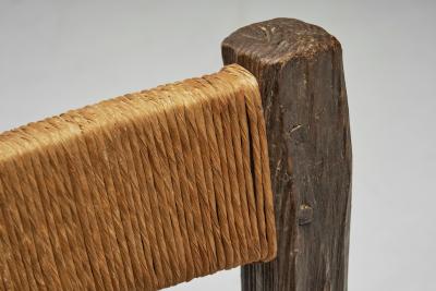 Set of Four Brutalist Dining Chairs with Rope Seats Europe ca 1960s