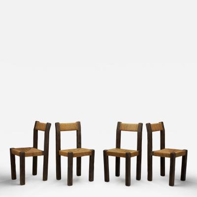 Set of Four Brutalist Dining Chairs with Rope Seats Europe ca 1960s