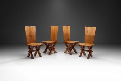 Set of Four Brutalist Oak Dining Chairs Europe 20th Century