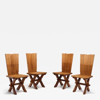 Set of Four Brutalist Oak Dining Chairs Europe 20th Century