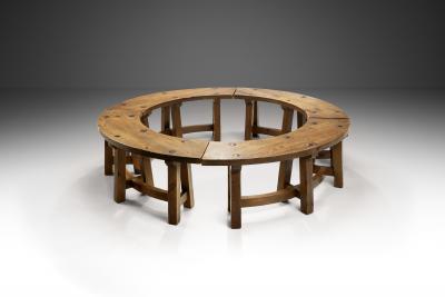 Set of Four Brutalist Wooden Benches France 1960s